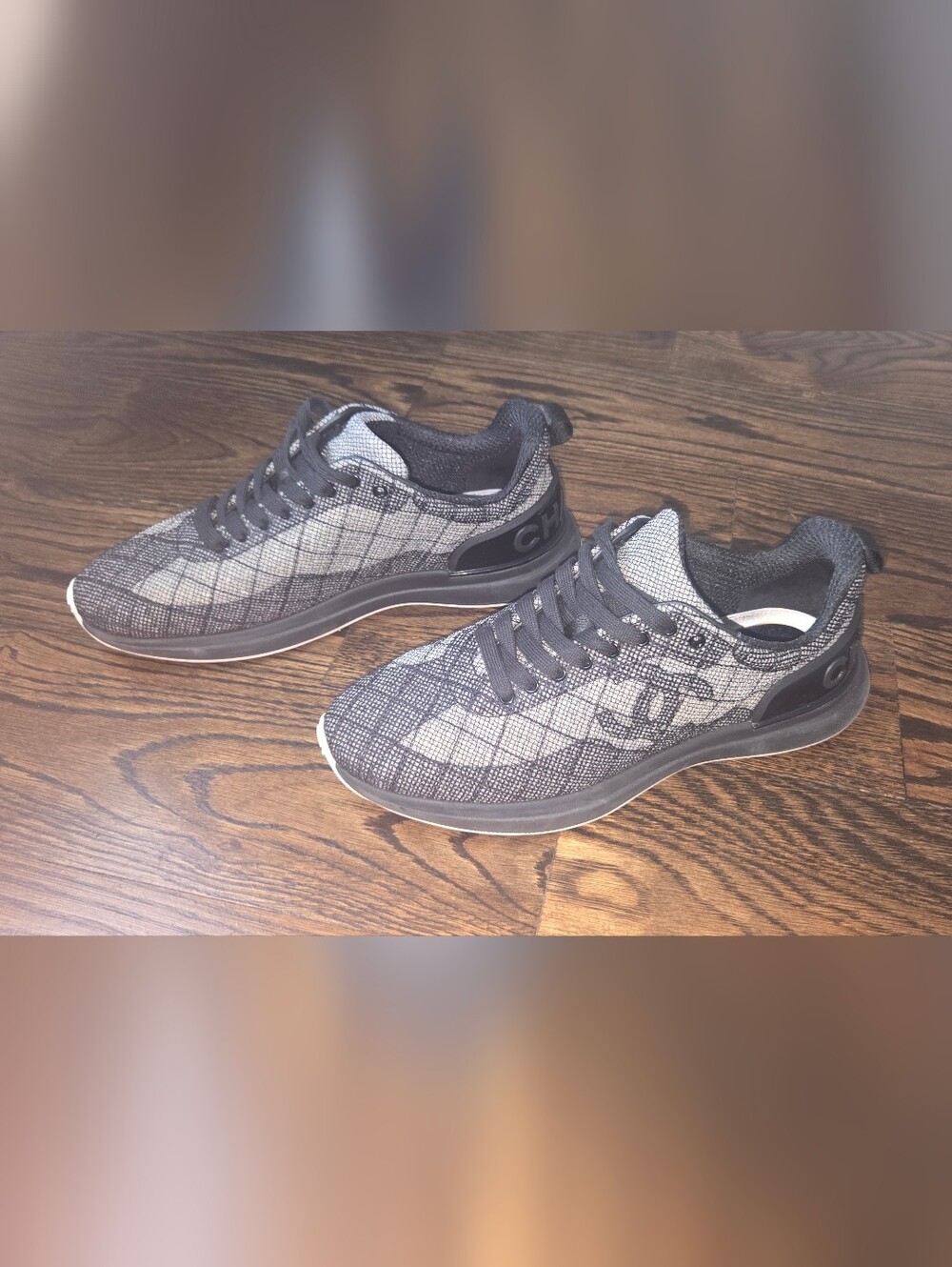 Authentic CHANEL Womens Black Mesh Sneakers, Size 40